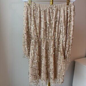 Selfie Leslie Champagne Sequin Fringe Mini Skirt Size S Party / Holiday